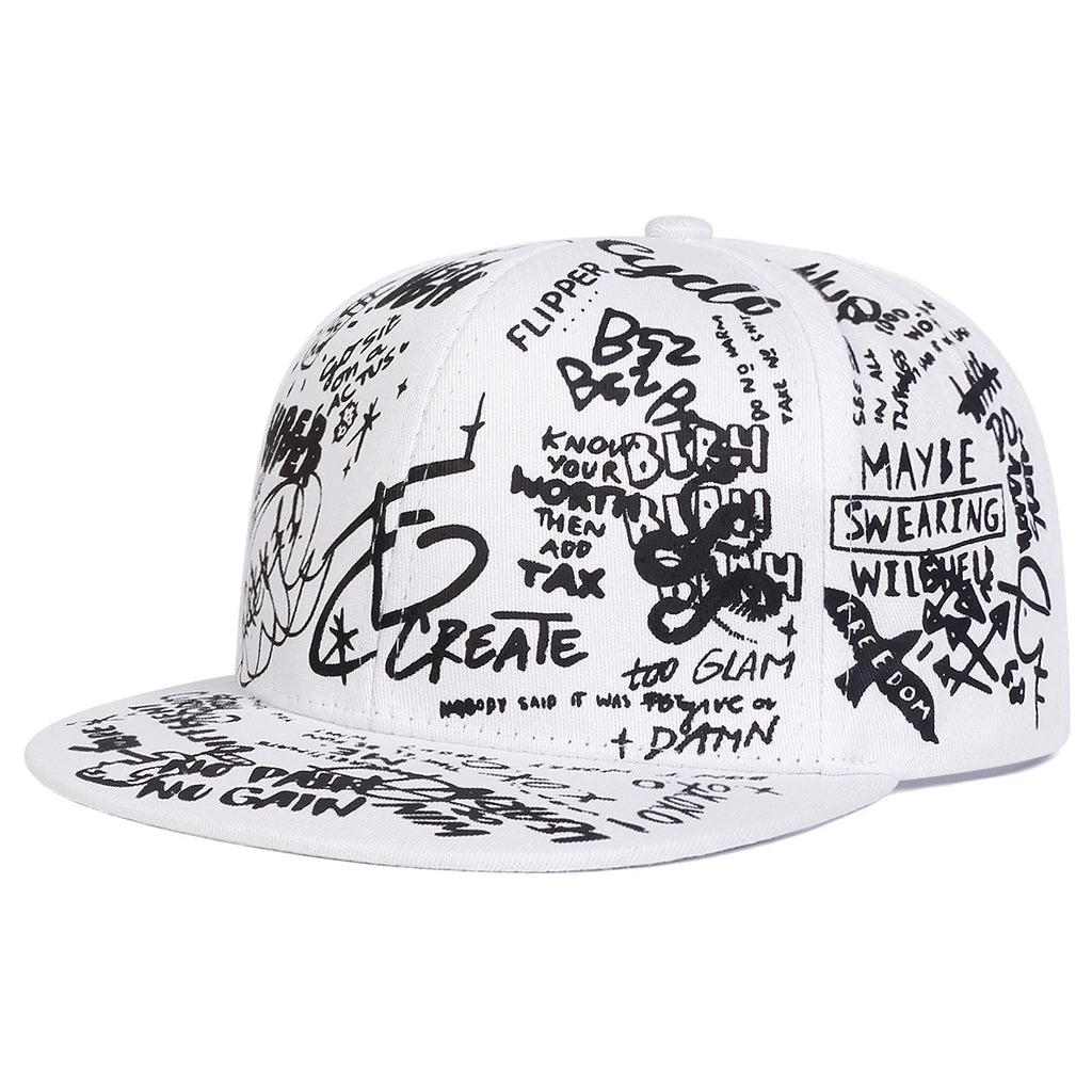 Unisex Black and White Letter Graffiti Printing Hip-Hop Hats Spring Autumn Outdoor Adjustable Casual Baseball Caps Sunscreen Hat