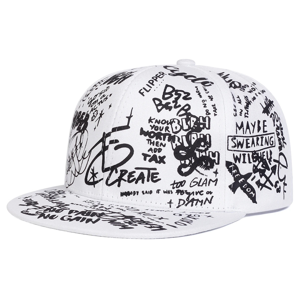 Unisex Black and White Letter Graffiti Printing Hip-Hop Hats Spring Autumn Outdoor Adjustable Casual Baseball Caps Sunscreen Hat