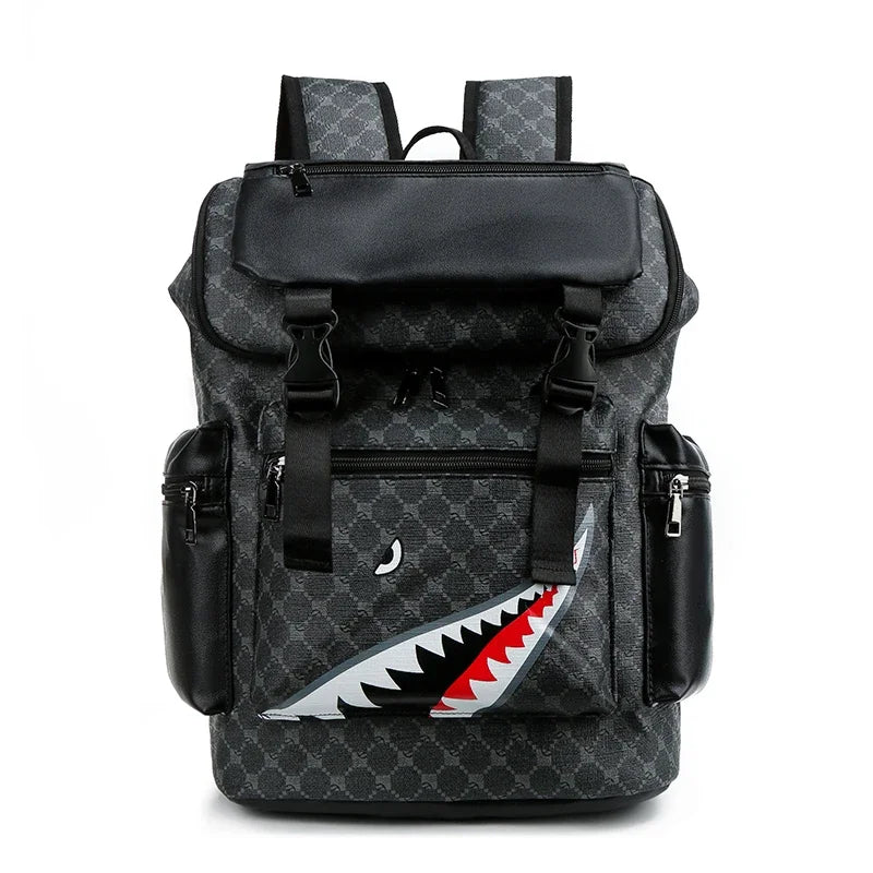 New PU Leather Backpack with Shark-Inspired Design for Students and Travelers Mochilas De Hombre Messenger Bag