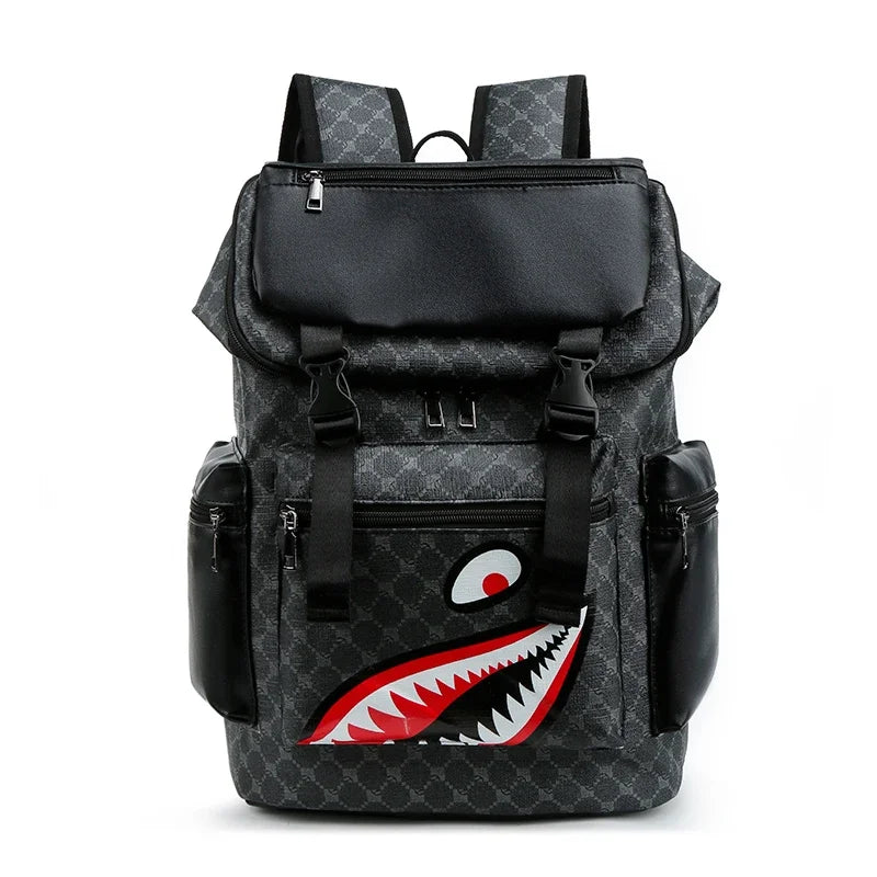New PU Leather Backpack with Shark-Inspired Design for Students and Travelers Mochilas De Hombre Messenger Bag