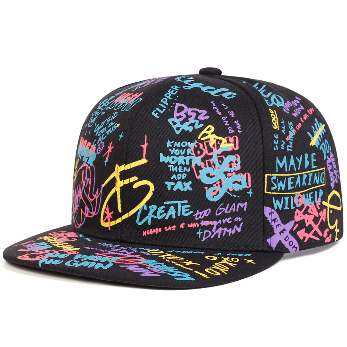 Unisex Black and White Letter Graffiti Printing Hip-Hop Hats Spring Autumn Outdoor Adjustable Casual Baseball Caps Sunscreen Hat