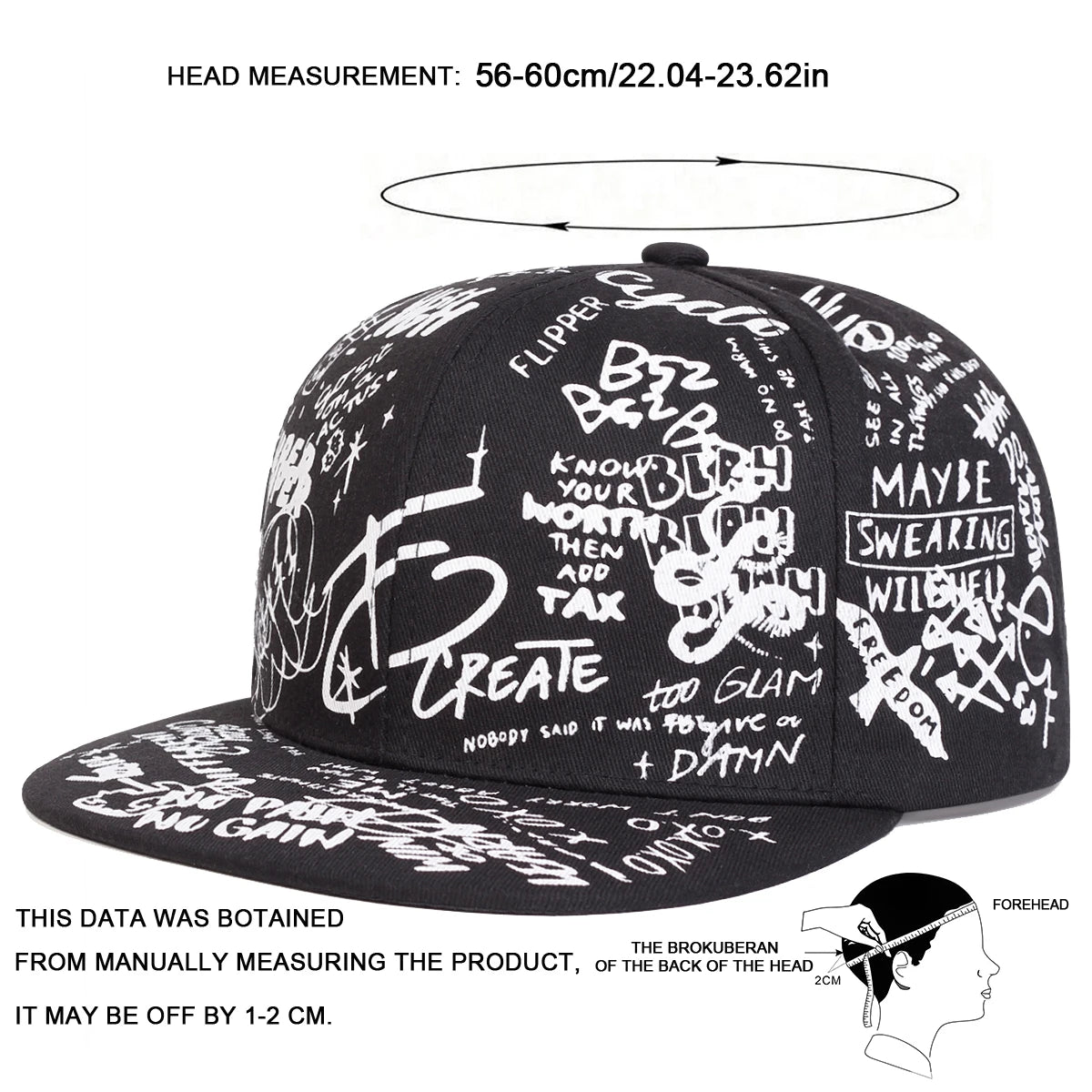 Unisex Black and White Letter Graffiti Printing Hip-Hop Hats Spring Autumn Outdoor Adjustable Casual Baseball Caps Sunscreen Hat
