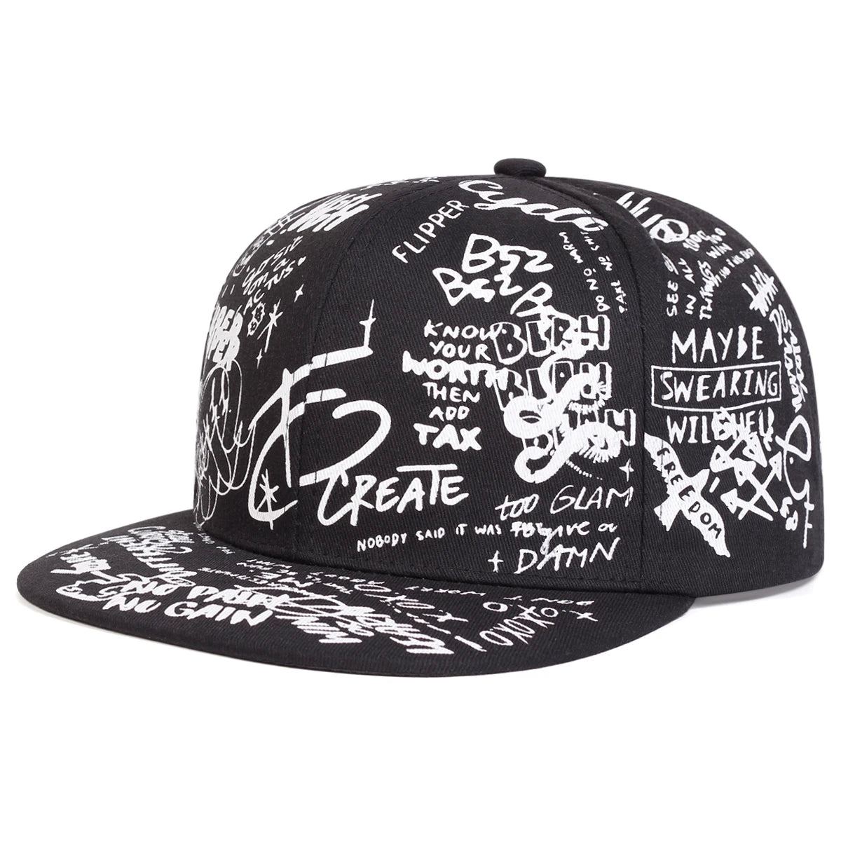 Unisex Black and White Letter Graffiti Printing Hip-Hop Hats Spring Autumn Outdoor Adjustable Casual Baseball Caps Sunscreen Hat