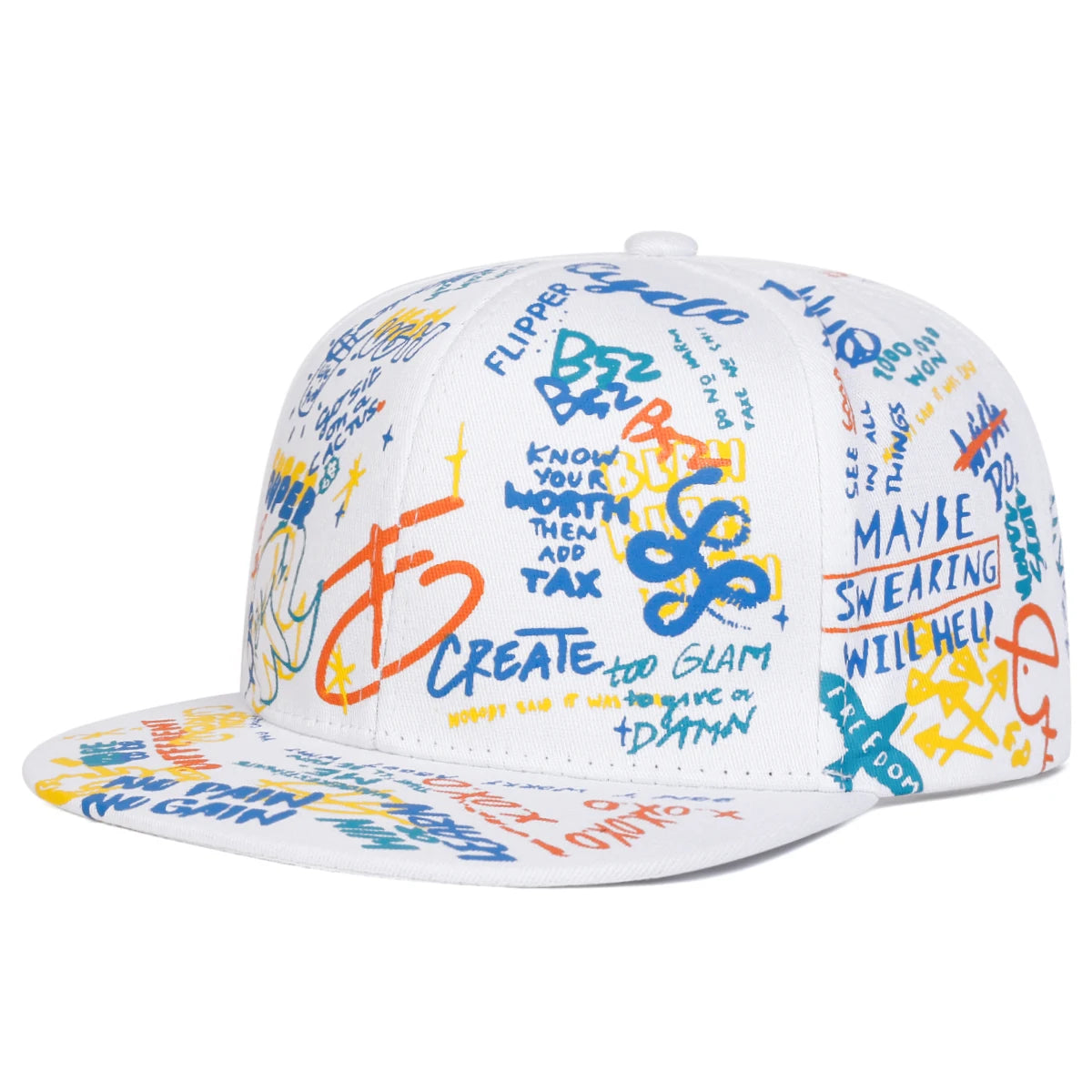Unisex Black and White Letter Graffiti Printing Hip-Hop Hats Spring Autumn Outdoor Adjustable Casual Baseball Caps Sunscreen Hat
