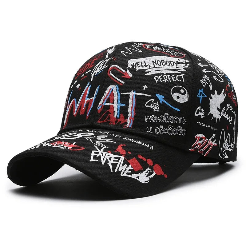 New Fashion Women Men Graffiti Cotton Baseball Cap Unisex Printed Snapback Hat Hip Hop Trendy outside Cap Hat for Men Women